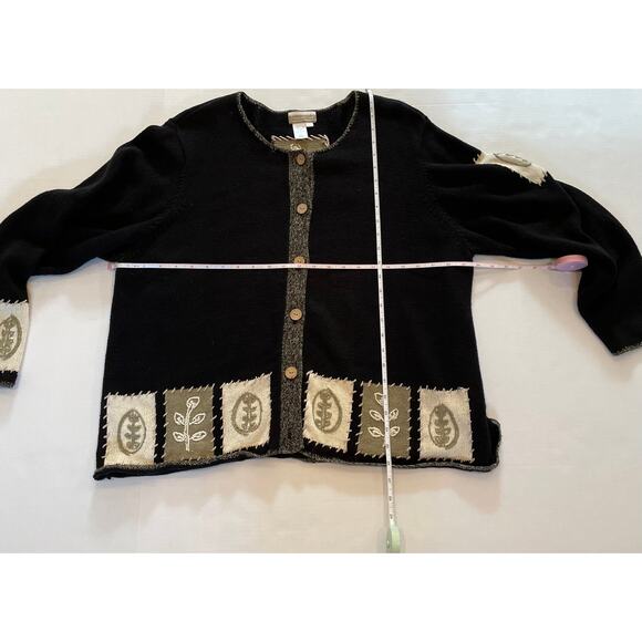 Coldwater Creek Ramie & Cotton Blend Black Patchwork Fall Leaves Cardigan 2X - Picture 10 of 12